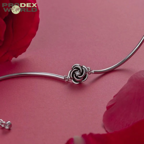 Foxanry Pulseras de flores de rosa de color plateado para mujeres, niñas 👧 🙋♀️✅