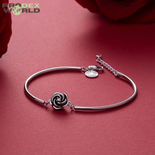 Foxanry Pulseras de flores de rosa de color plateado para mujeres, niñas 👧 🙋‍♀️✅